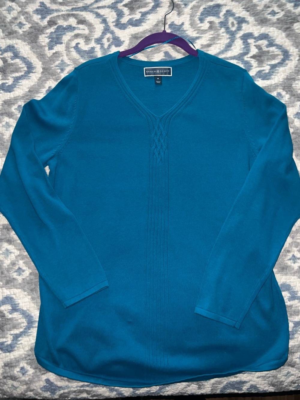 Karen Scott Teal V-Neck Women's Knit Sweater Size Medium